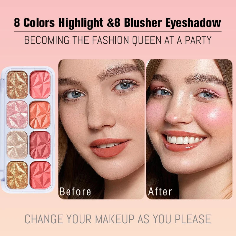 8Colors High-gloss Diamond Highlighter Blush Plate Lasting Contouring Contour Delicate Fine Powder Face Makeup Palette Cosmetics Quake