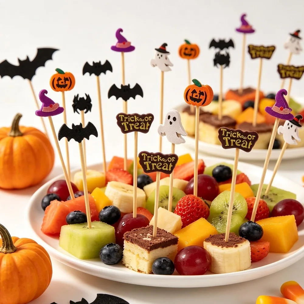 Halloween Themed Decorative Toothpicks Pumpkin Ghost Bat Disposable Food Toothpick Cupcake Topper Xmas New Year Party Decoration Quake