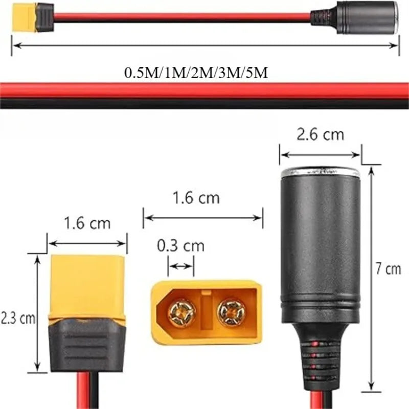 Universal Car Charger Adapter XT60 Male & Female to Cigarette Lighter Female Socket High‑Current Pure Copper Conversion Cable Quake