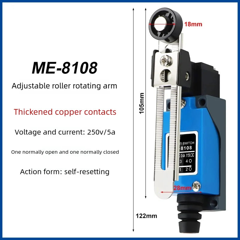 Switch ME-8108/04/07/11/12/22/66/69/9101 Limit Switch Rotary Adjustable Roller Lever Arm Travel Switch 1NC 1NO Waterproof IP65 Quake ME-8108 China Mainland