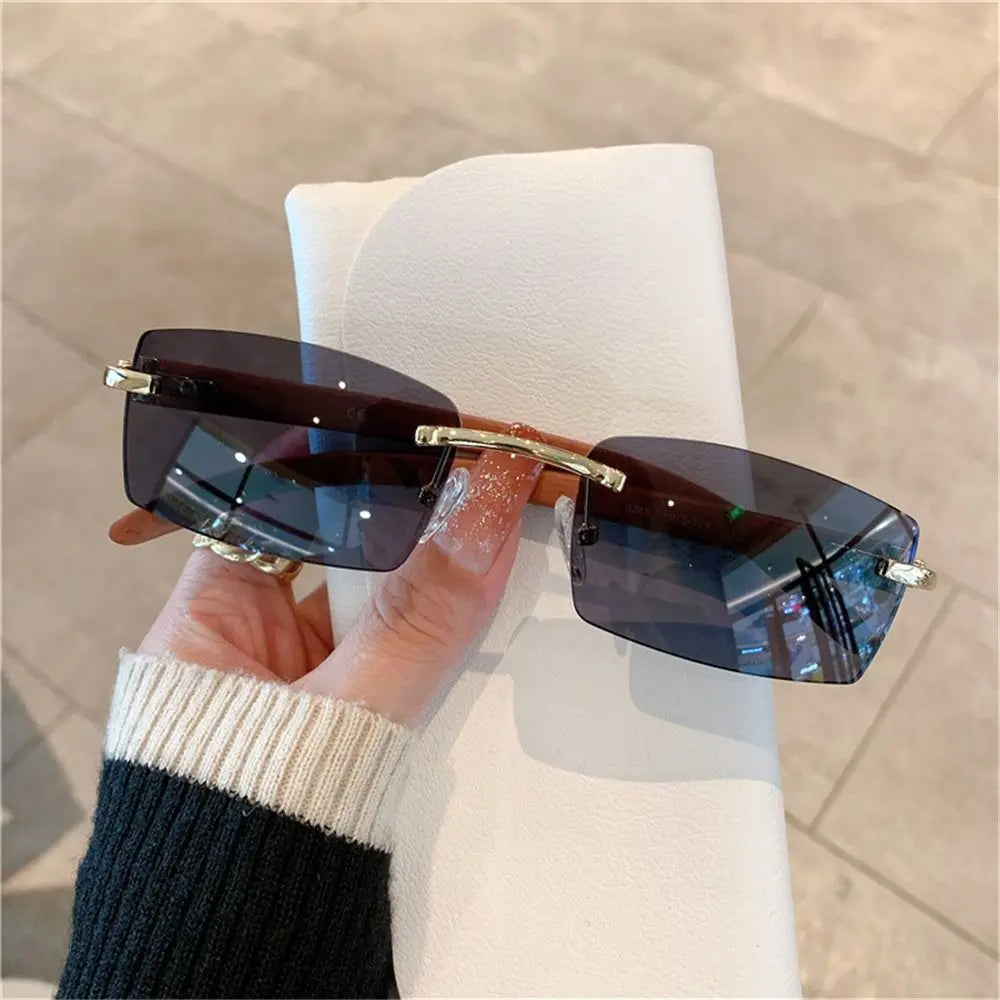 Trendy Punk Sunglasses Rimless Rectangle Sun Glasses for Women Men UV400 Driving Shades Fashion Frameless Gradient Eyewear Quake