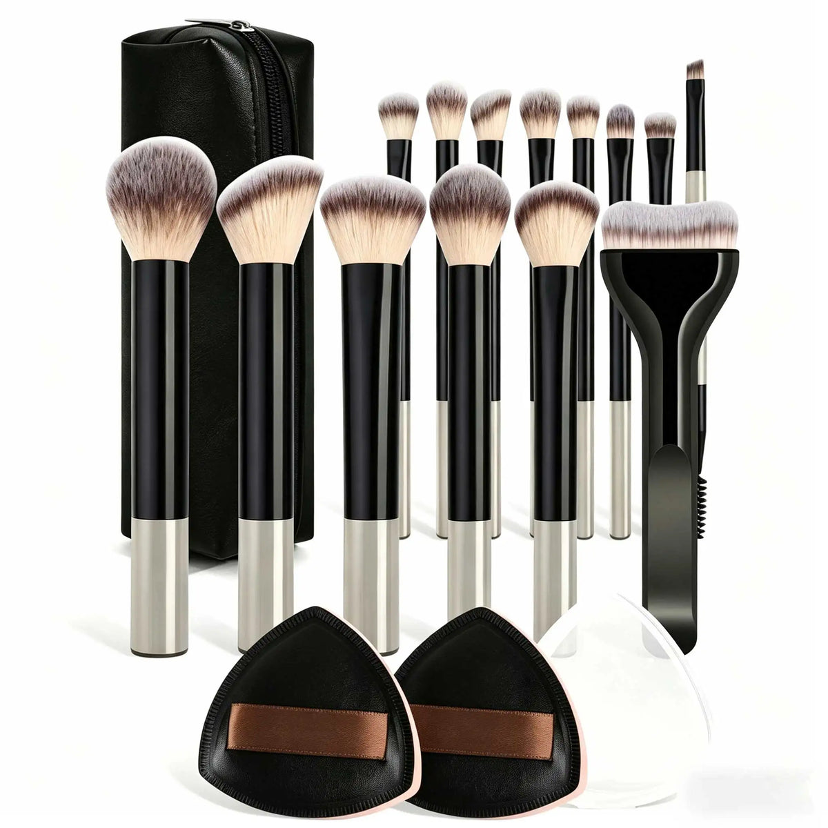 14Pcs Complete Makeup Brush Set Soft Synthetic Hair Foundation Blush Loose Powder Concealer Contour Blending Brushes Portable Tr Quake Black