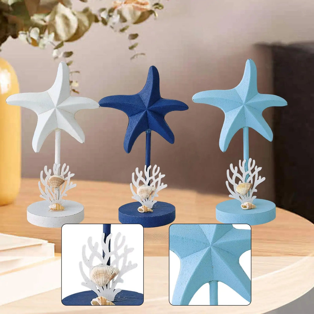 Starfish Figurine Desktop Ornament Retro Wooden Sculpture Decorative Statue for Desk Fireplace Housewarming Gift Home Decor Quake