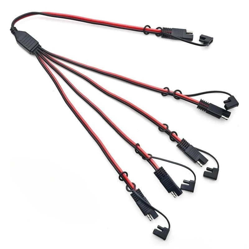 Quick Connect Disconnect SAE Power Cable 12AWG Heavy Duty DIY 1 to 0/1/2/3/4 Adapter Plug Connector for Power Equipment Wiring Quake 1 to 4 No fuse 0.5M