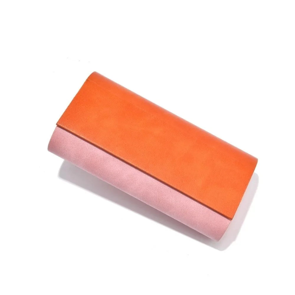 Fashion Double Layer Double Eyeglasses Case PU Leather Large Capacity Eyeglasses Holder Waterproof Sunglasses Box Women Quake orange