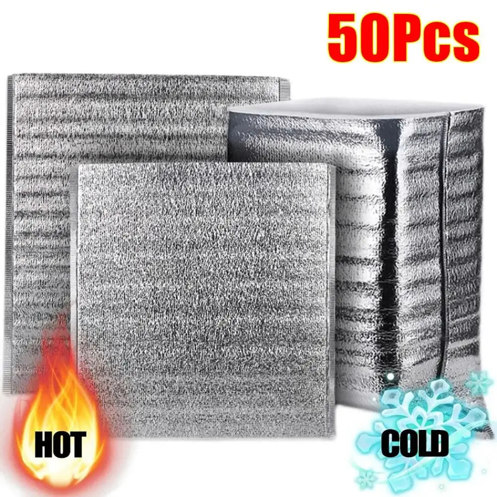 50Pcs/Pack Ice Cold Warm Aluminum Foil Bag Delivery Carrier Food Thermal Insulation Bag Drink Storage Packing Cooler Bag Quake