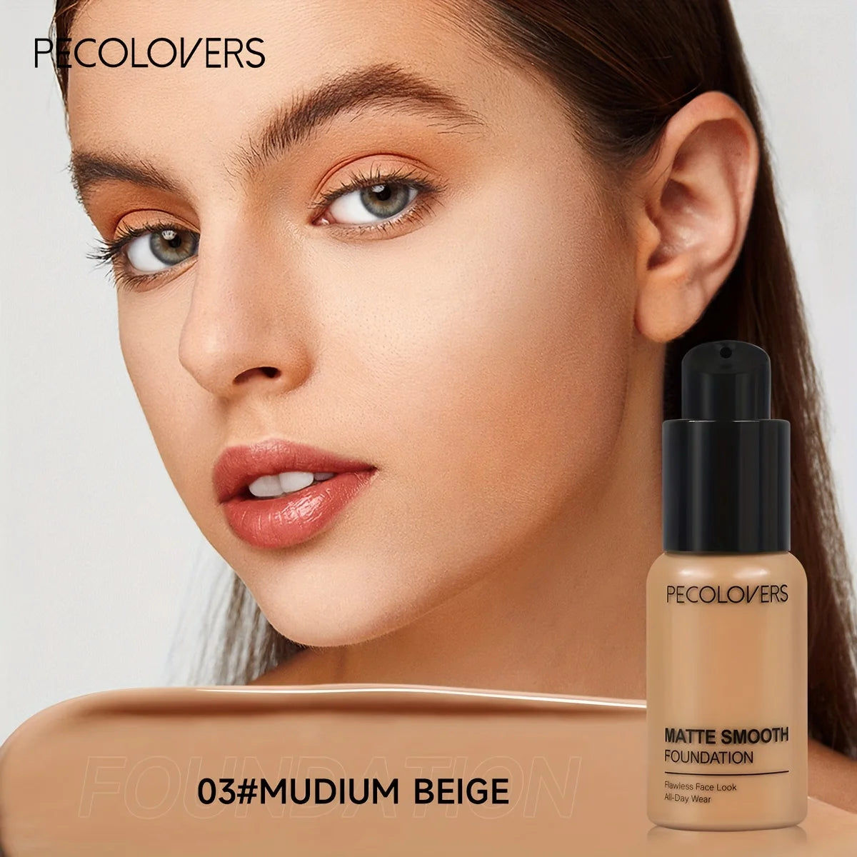 PECOLOVERS Matte Finish Liquid Foundation - Oil-Control, Waterproof, Full Coverage Concealer for All Skin Tones Quake 03