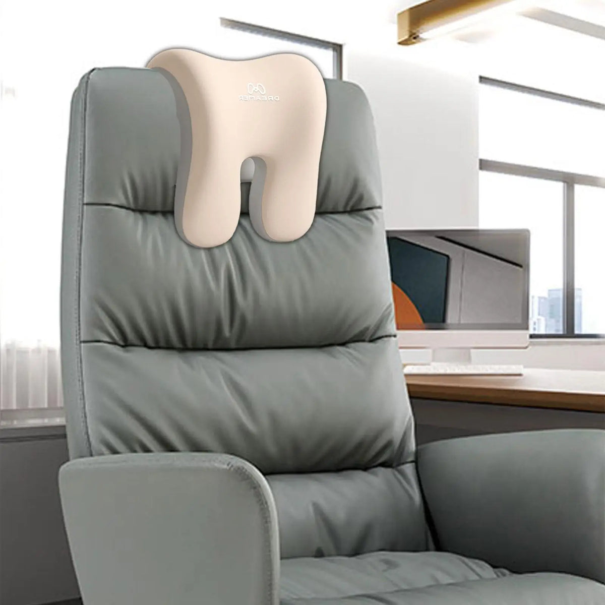 Portable Office Napping Pillow Removable Memory Foam Chair Cushion for Comfortable Power Nap Quake BeigeGray
