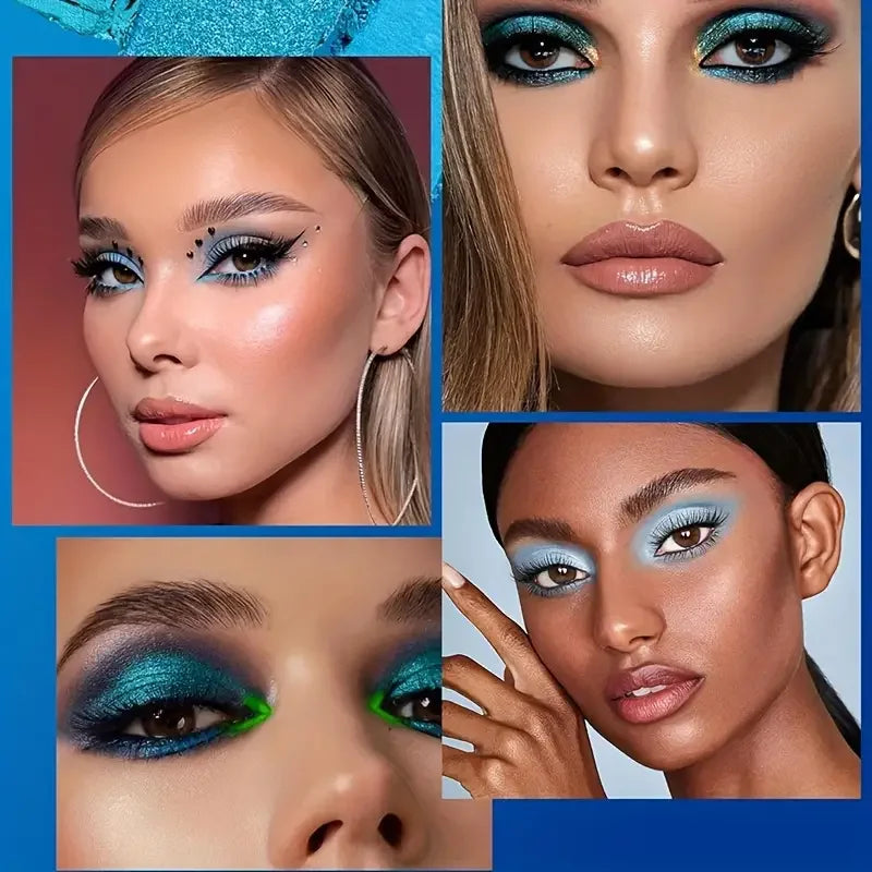 9 Color Eyeshadow Palette Blue Waterproof Sweatproof Blue Matte Pearl Glitter Finish Performance Stage Makeup Music Festival Quake