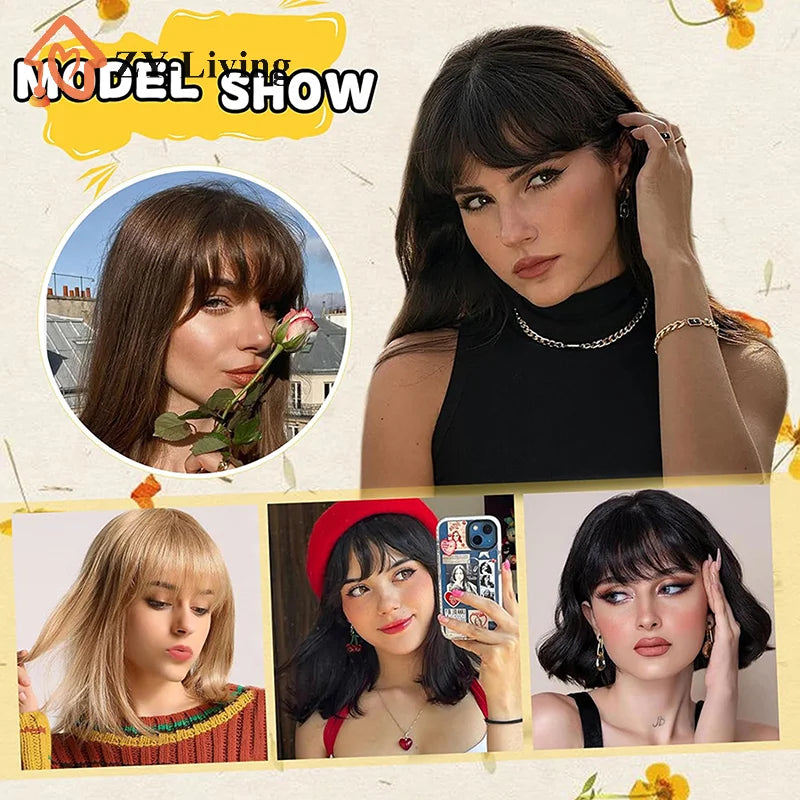 Synthetic Fake Air Bangs Natural Hair Extension Front Fringes Hairpiece Black Brown Clip In Bangs Double Sideburns Hair Styling Quake