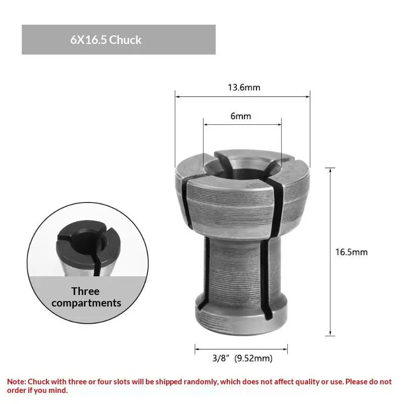 1Pcs High Precision Router Collet Durable Steel 6mm 6.35mm 8mm Quarter Inch Shank For Milling Cutter Woodworking Use Quake 6x16.5mm Chuck