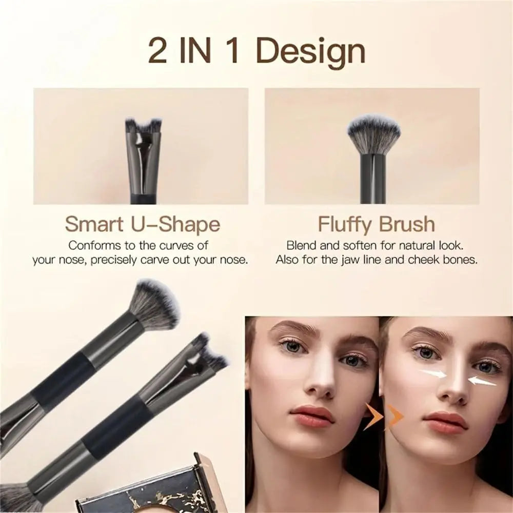 2 PCS Makeup Brushes U-Shaped Makeup Brush & Nose Shadow Brush Quake