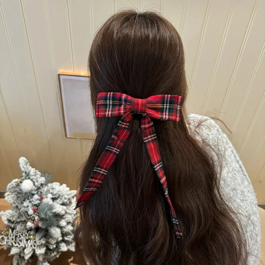 Vintage Plaid Print Bow Hairpins Women Girls Hair Clips Claw Elegant Barrettes Accessories Hairclip Headdress Headwear Ornament Quake