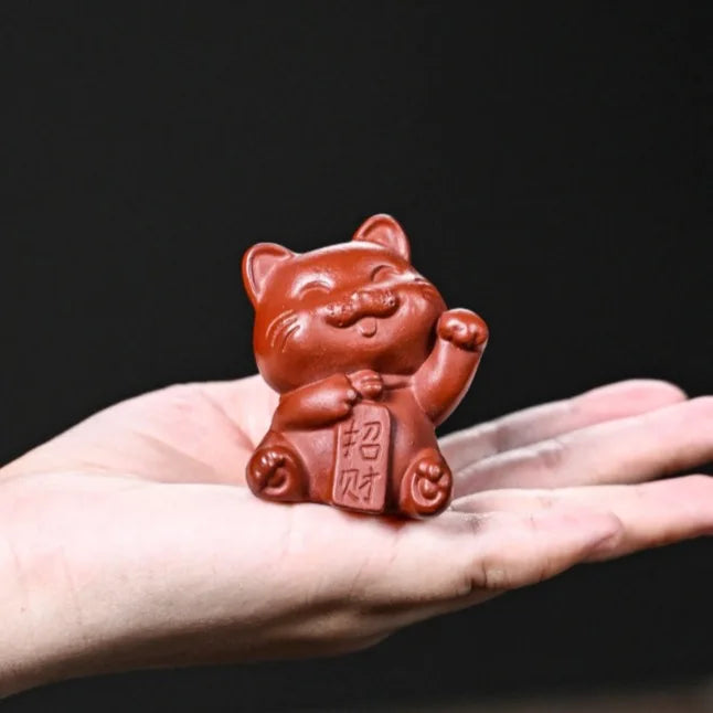 Zisha Tea Pet Cat Figurine Sculpture Cat Tea Ceremony Tea Play Accessories Ceramic Can Be Kept Quake