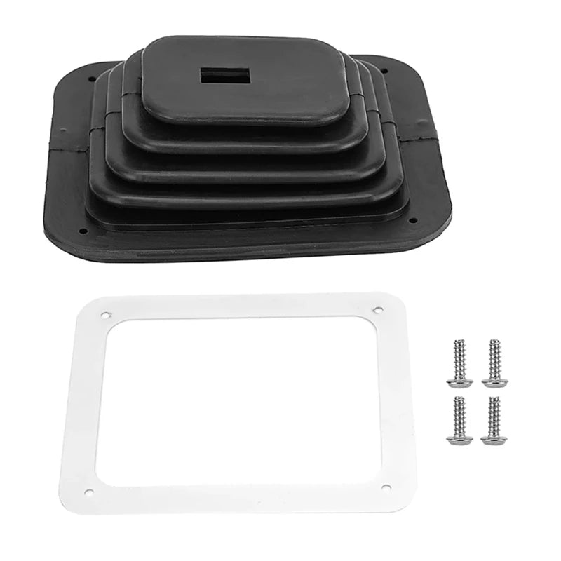 Console Opening Repair Boot for GM350, Black Rubber Gear Lever Cover Assembly with Mounting Frame and Hardware Set H8WE Quake CN black
