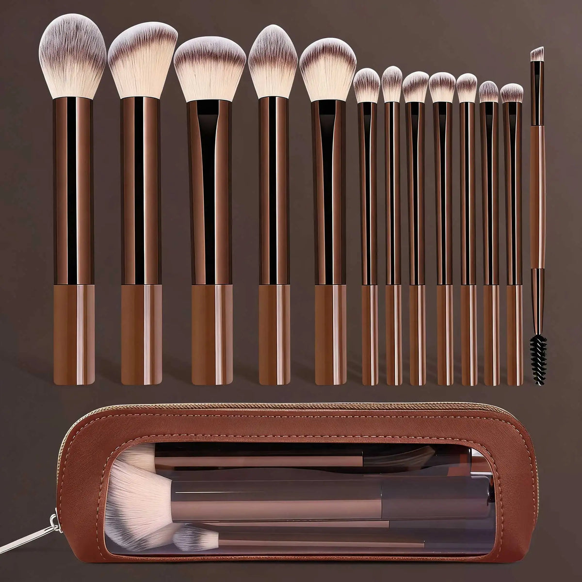 13pcs Makeup Brushes with Storage Bag Soft Fluffy Cosmetic Foundation Powder Eyeshadow Kabuki Blending Beauty Tool Makeup Quake Coffee Brown