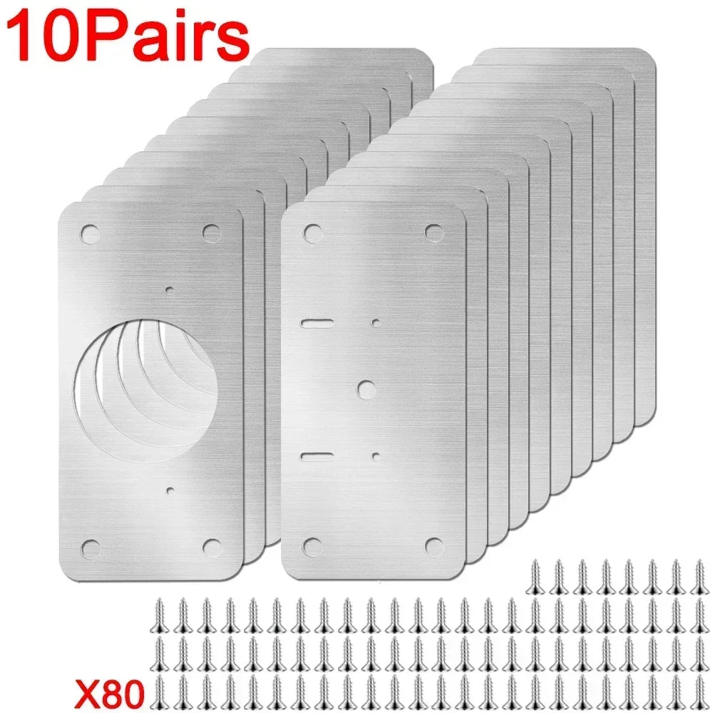 20/2PCS Stainless Steel Hinge Fixing Plate Kit Cabinet Door Hinge Repair Plate Bracket with Mounting Screw for Kitchen Furniture Quake 10Pairs(20Pcs)