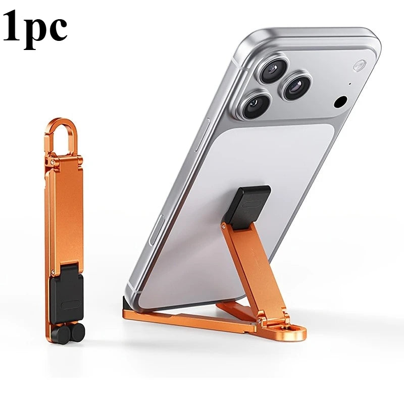Foldable Keychain Phone Stand Multi-Angle Adjustable Lightweight Universal Phone Holder Triangle Bracket for Travel Quake Orange