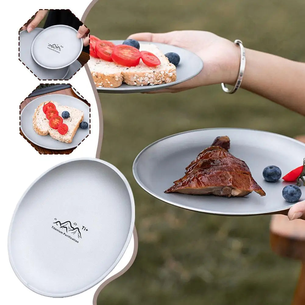 Titanium Camping Plate Multi-Purpose Creative Camping Plate For Barbecue Home Titanium Dinnerware Round Frosted Picnic Gear Quake
