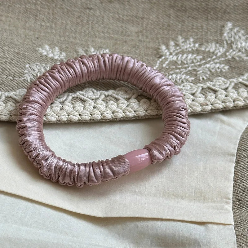 New Silk Hair Scrunchies Korean High Quality Hairbands Women Girls Sweet Pure Color Elastic Rubber Bands Hair Ropes Accessories Quake Pink