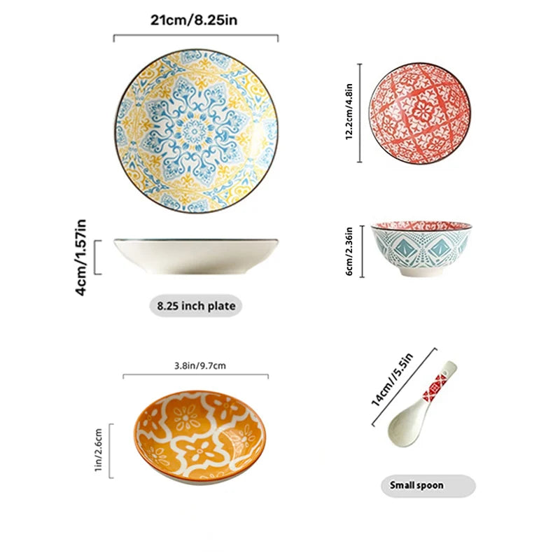 16-Piece Bohemian Ceramic Dinnerware Set for 4 People Plate Bowl Spoon Dish Kitchen Restaurant Tableware Quake