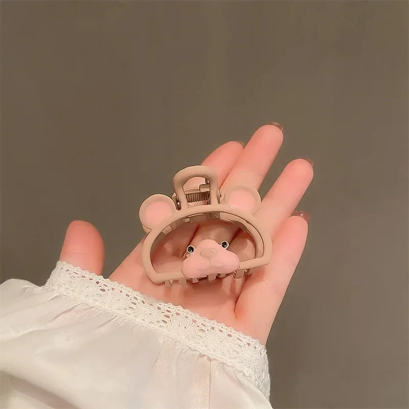 Korean Fashion Hair Grab Clip for Girls Ins Cute Pink Bear Cat Red Cherry Back Head Grab Clip for Women Hair Styling Accessories Quake Bear