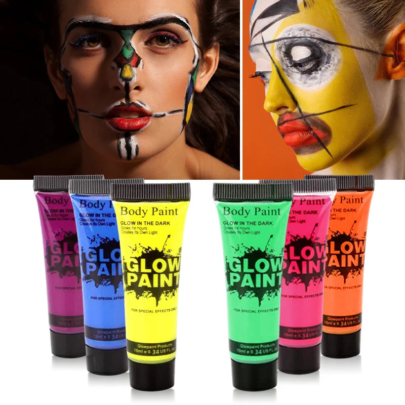 UV Neon Oil Face and Body Art Paint, 8 Tubes Glow in the Dark Body Paints Makeup, Neon Fluorescent Glow in Dark Party Cosmetics Quake