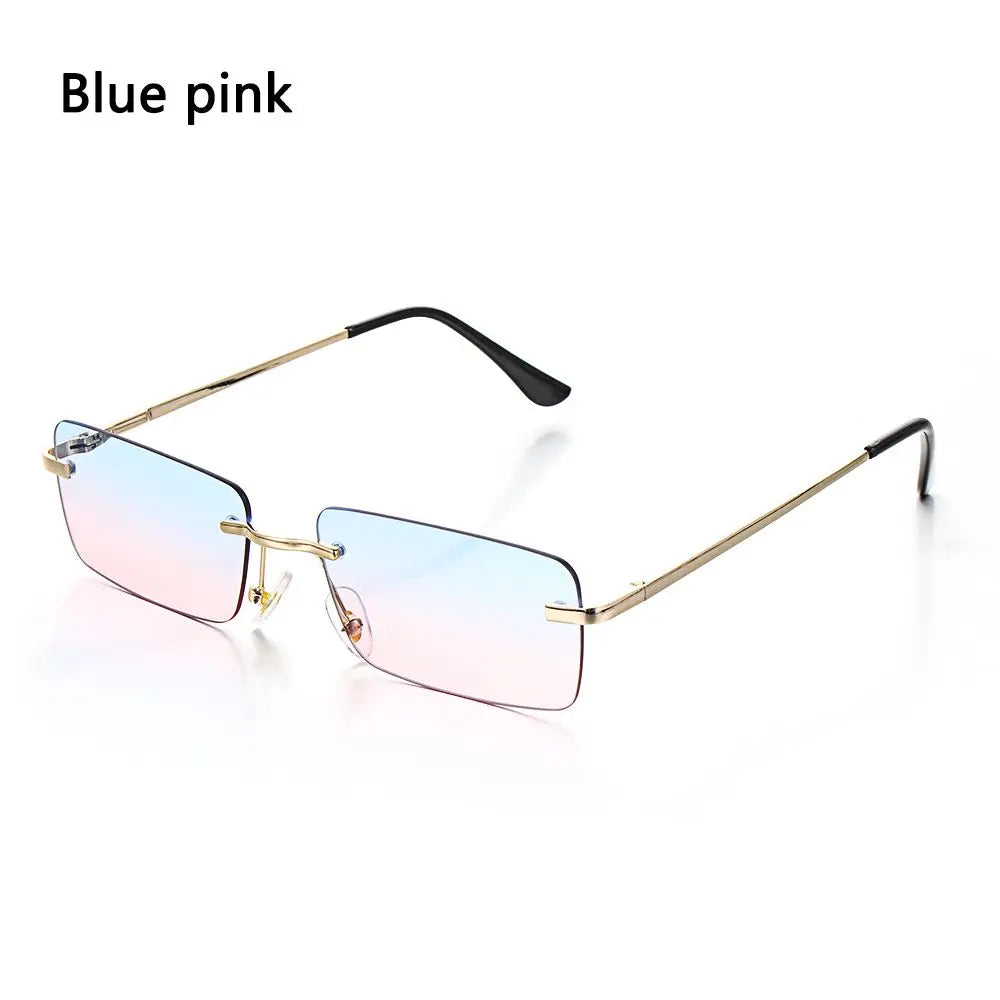 Fashion Rimless Rectangle Sunglasses Women Luxury Design Sun Glasses Ladies Retro Gradient Eyewear Summer UV400 Sun Shades Quake Blue pink