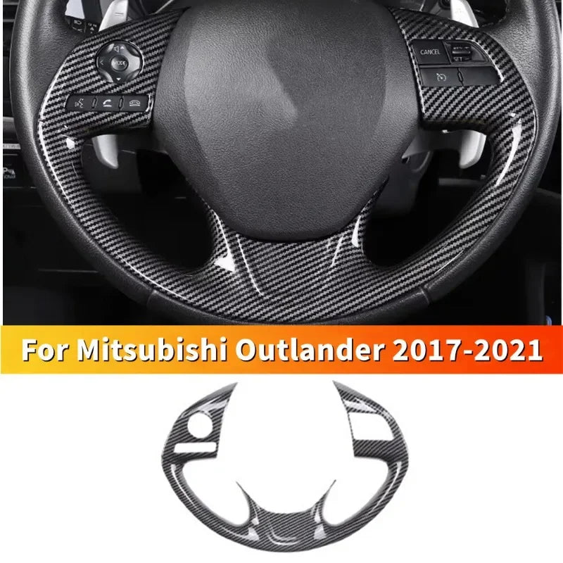 For Mitsubishi Outlander 2017-2021 ABS Carbon Fiber Style Inner Sticker Car Interior Steering Wheel Cover Trim Frame Decotation Quake Default Title