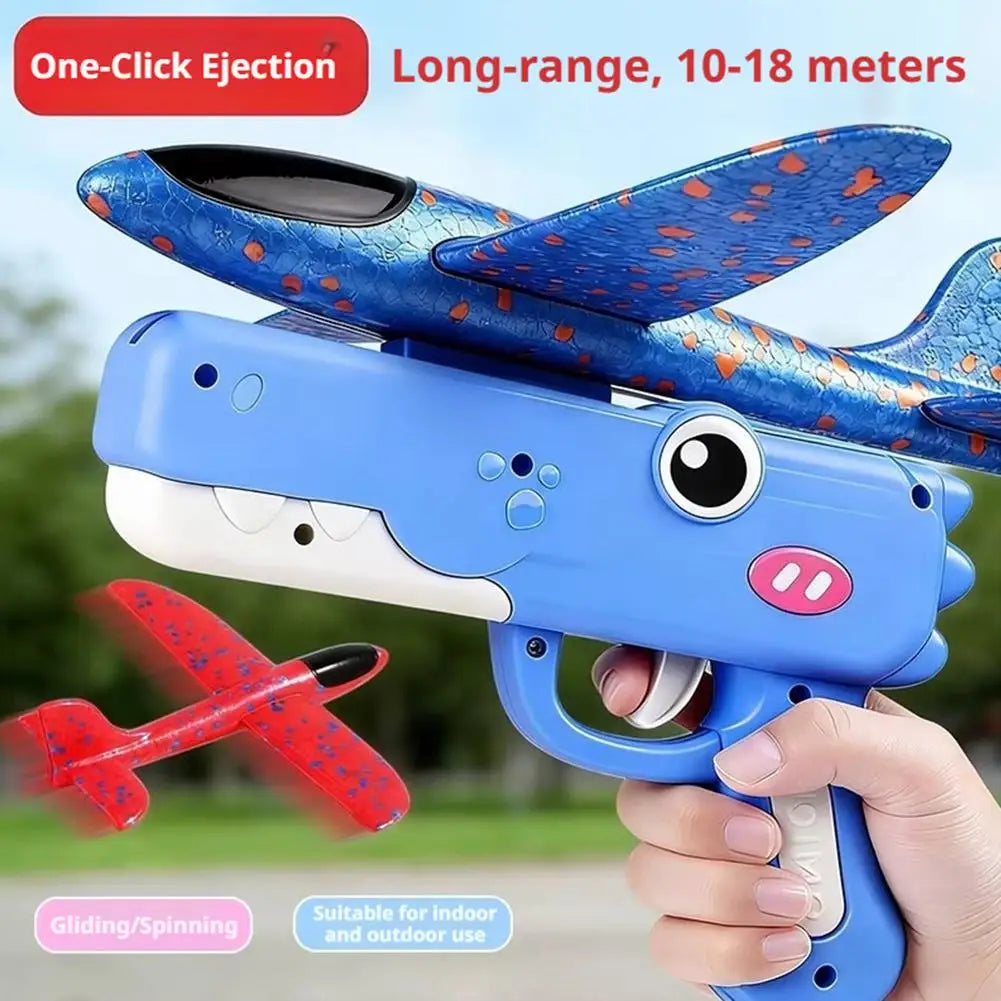 Catapult Plane Toy Gun Foam Airplane Launcher 10-18M Range 2 Flight Modes Glider Outdoor Sport Toy for Kids Boys Girls Gift Quake