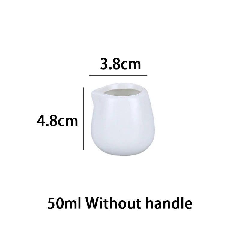 YWDL 50/100/220ML Ceramic Milk Jug Espresso Coffee Cream Jugs Kitchen Sauce Cup Serving Pitcher White Heat-resistant Milk Cup Quake 50ml no handle