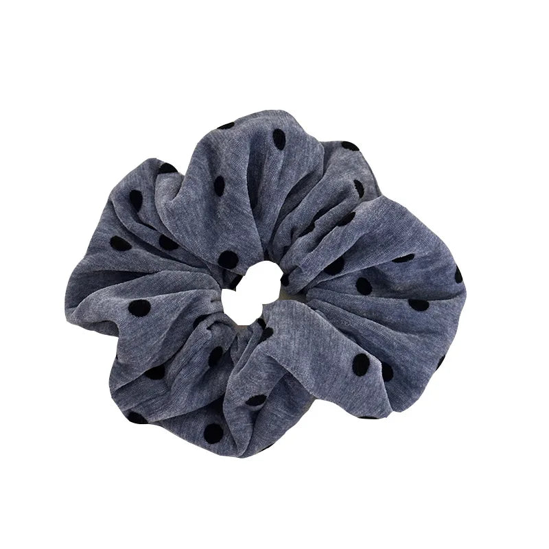 Velvet Polka Dot Hairbands Women Large Polka Dot Ruffle Hair Scrunchies Simple Elegant Hairbands Ponytail Holder Style Headwear Quake