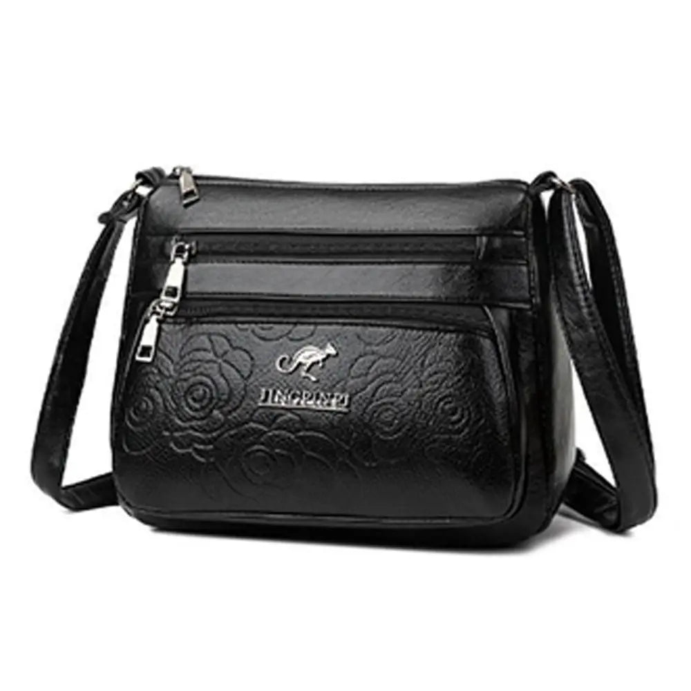 Elegant PU Leather Buying Vegetable Bag Large Capacity Black Middle-aged Mother's Bag Multi-layer Shoulder Messenger Bag Woman Quake