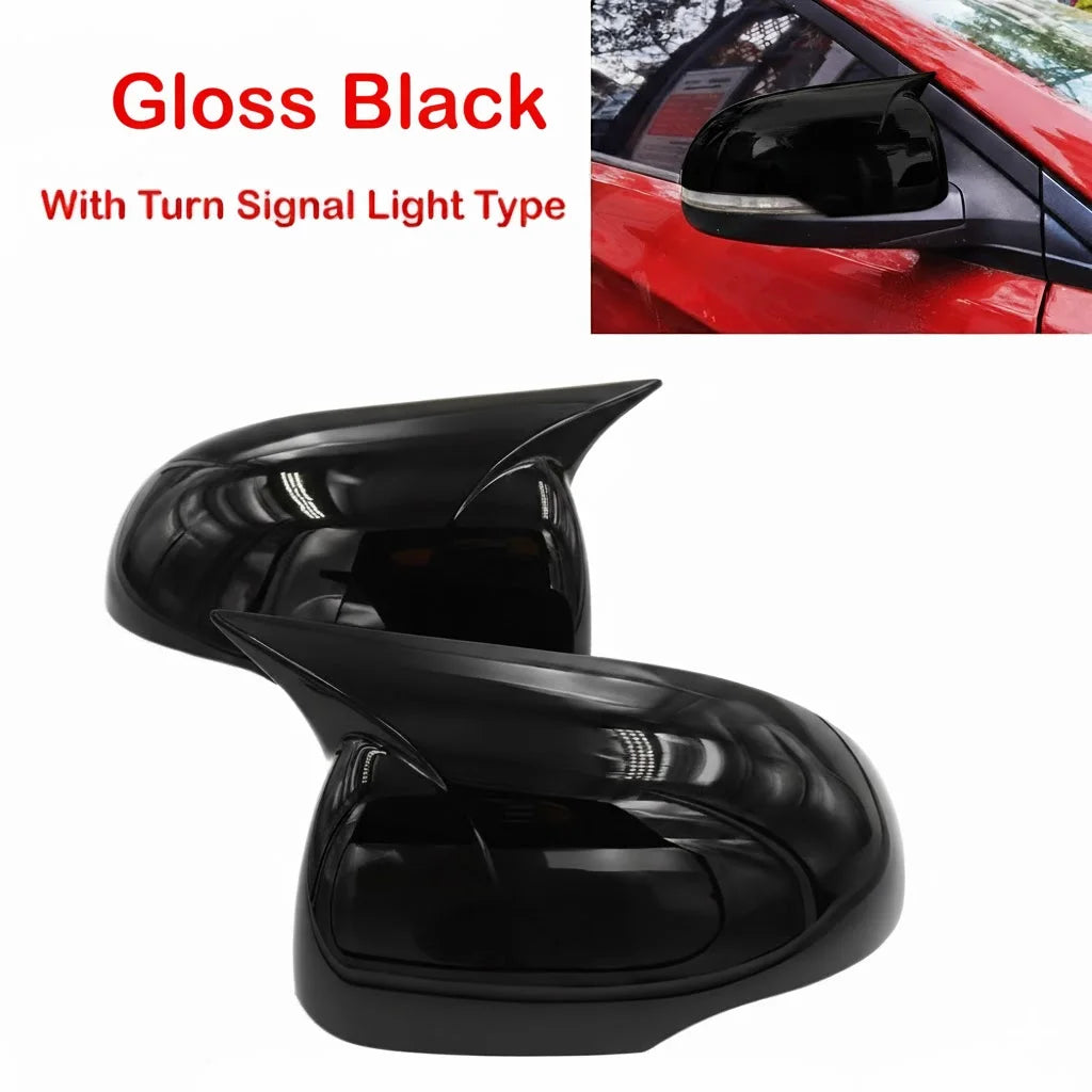 For Hyundai I20 2008-2014 Car Rearview Side Mirror Cover Wing Cap Sticker Exterior Door Rear View Case Trim Carbon Fiber Look Quake With Light Black
