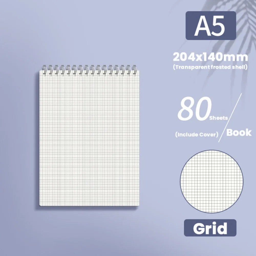 Multifunctional A5/B5/A4 Coil Notebook 80Sheets Grids/Blank/Horizontal Line Spiral Notebook Flip Up Diary Book Students Gift Quake A5-Grid