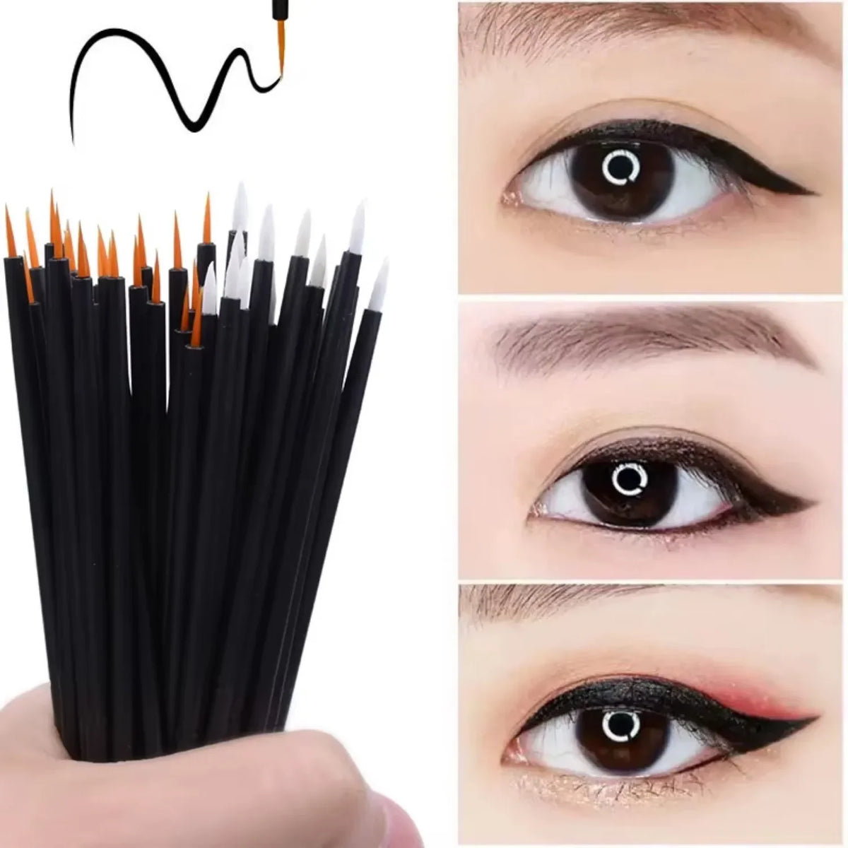 vvocci 50pcs Reusable Gel Eyeliner Brushes, Disposable Nail Art Painting Pen, Makeup Eyeliner Tools for Eye & Brow Application Quake