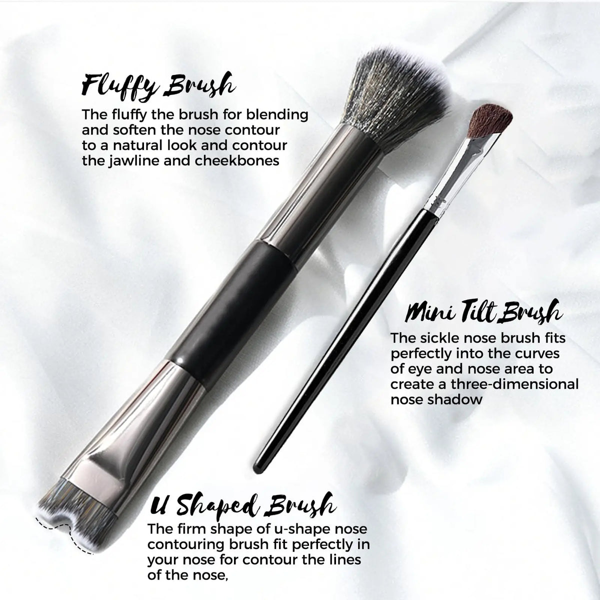 2 PCS Makeup Brushes U-Shaped Makeup Brush & Nose Shadow Brush Quake