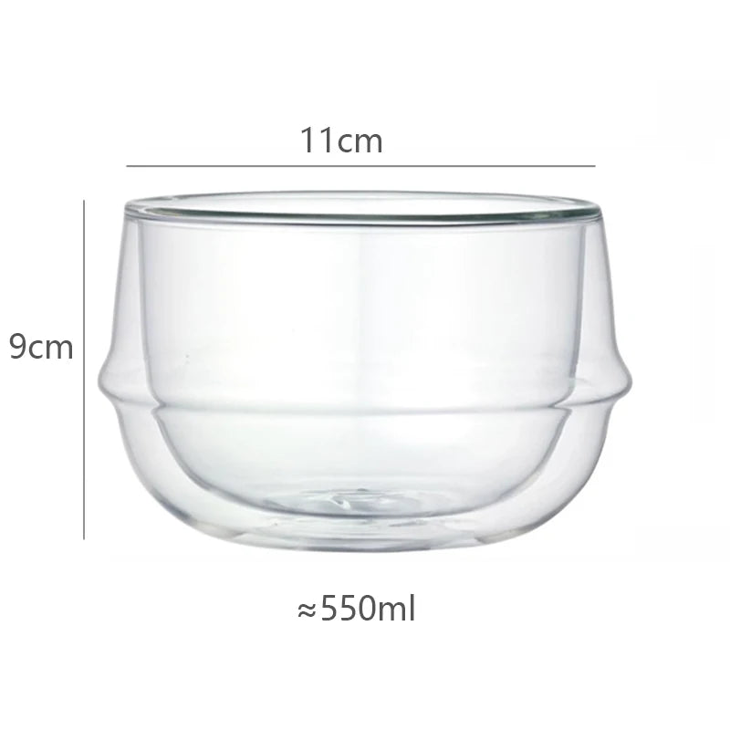 YWDL Double-Wall Heat Resistant Glass Bowl for Breakfast Yogurt Oatmeal Salad - 350/550ml Capacity Dessert Soup Container Quake 550ml