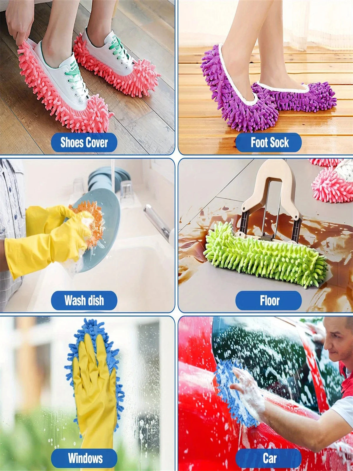 2Pcs Mop Slippers Soft Washable and Reusable Microfiber Foot Socks Suitable for Cleaning Dust in Bathrooms Kitchens and Bedrooms Quake