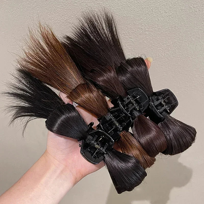 Women Simple Hair Claw Lazy Feather Ponytail Claw Korean Fashion Meatball Crab Clip Fake Hair Clamp High Ponytail Accessories Quake