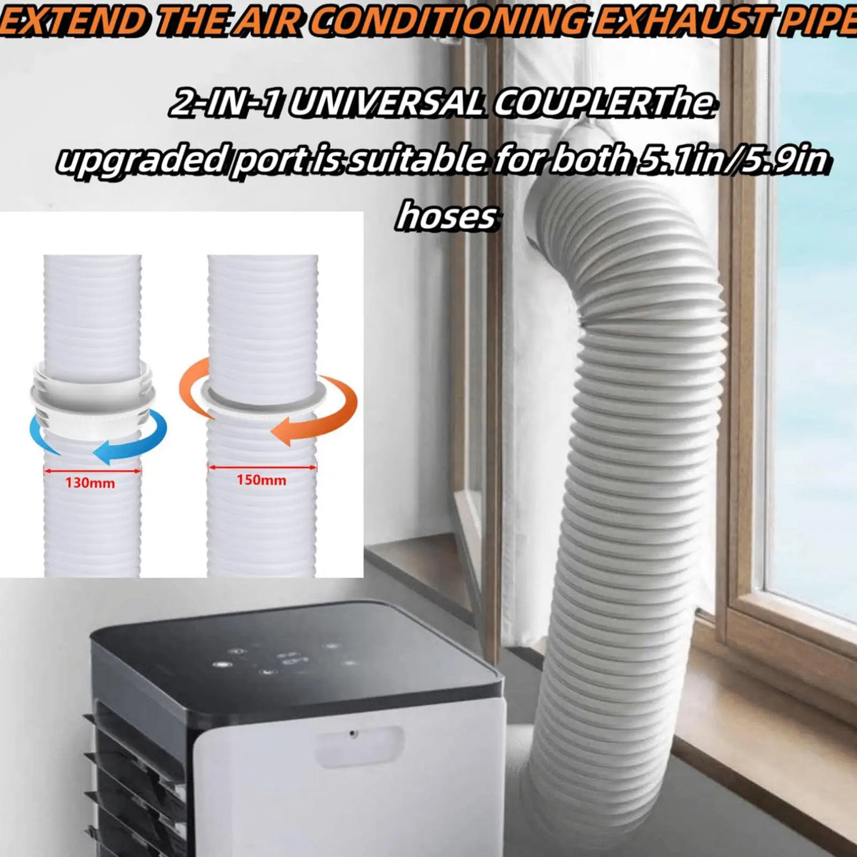 Universal Heat Resistant Portable AC Hose Adapter Air Conditioner Connector for 5.1 5.9 Inch Vent Pipe Window Unit Quake