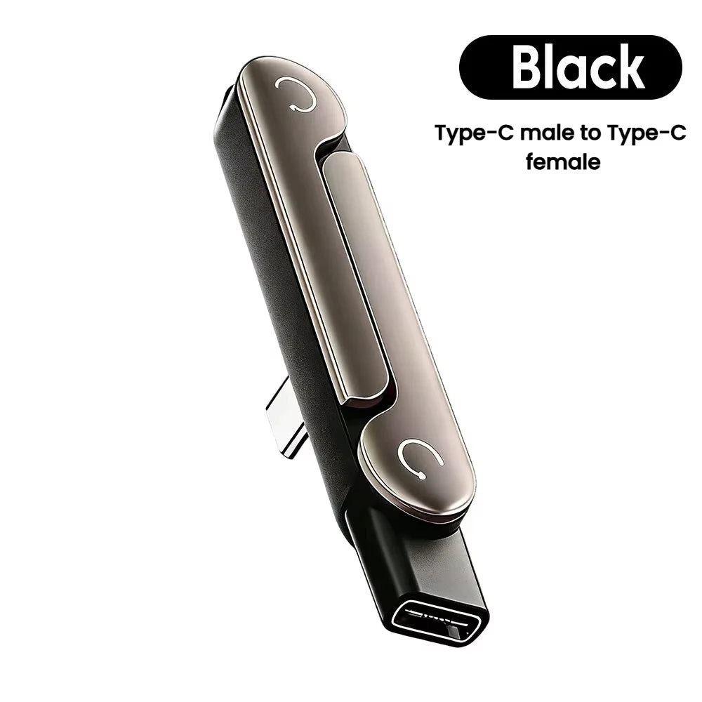 Type-c Phone Charging Bracket Adapter 240W Fast Charging OTG Type-C Male to USB-C Female Converter With foldable Holder Quake black