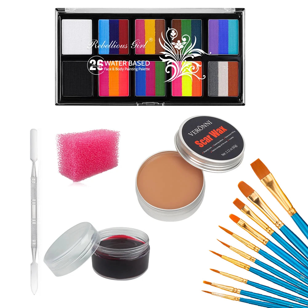 26 Color Body Face Painting Kit with Brush UV Fluorescent Face Makeup Palette,Halloween Carnival Artist Cosplay Art Party Makeup Quake 6 pcs 02