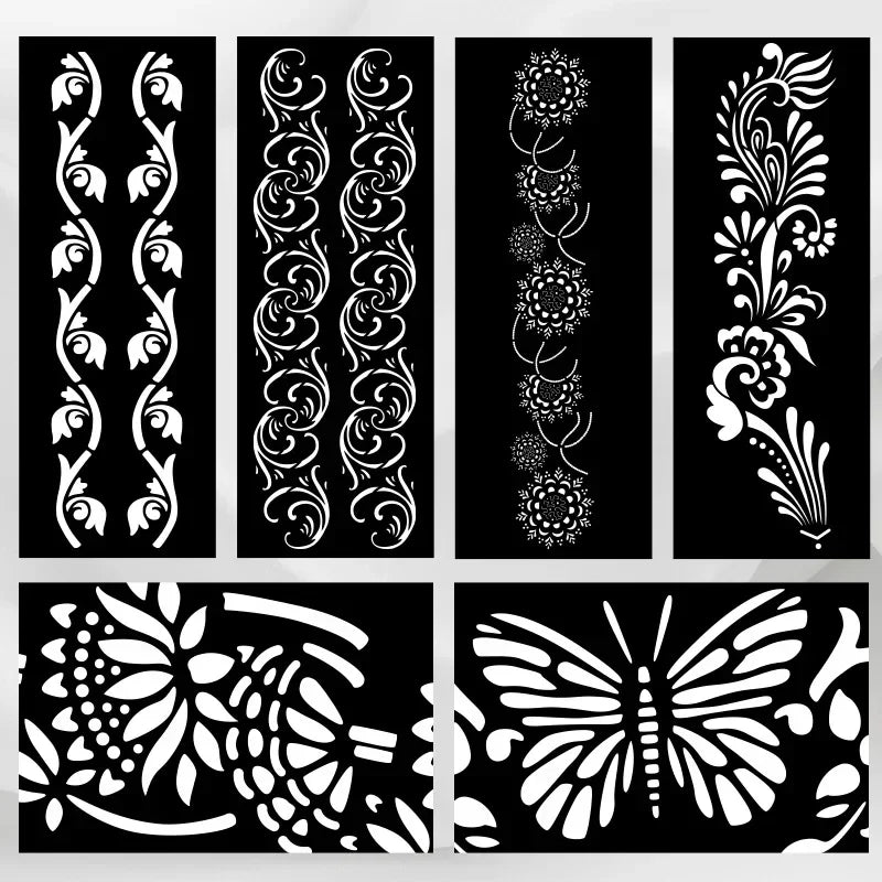 1 Pc Tattoo Stencils Henna India Hollow Airbrush Stencil Waterproof Arm Body Temporary Tattoo Stencil Sticker for Drawing Black Quake