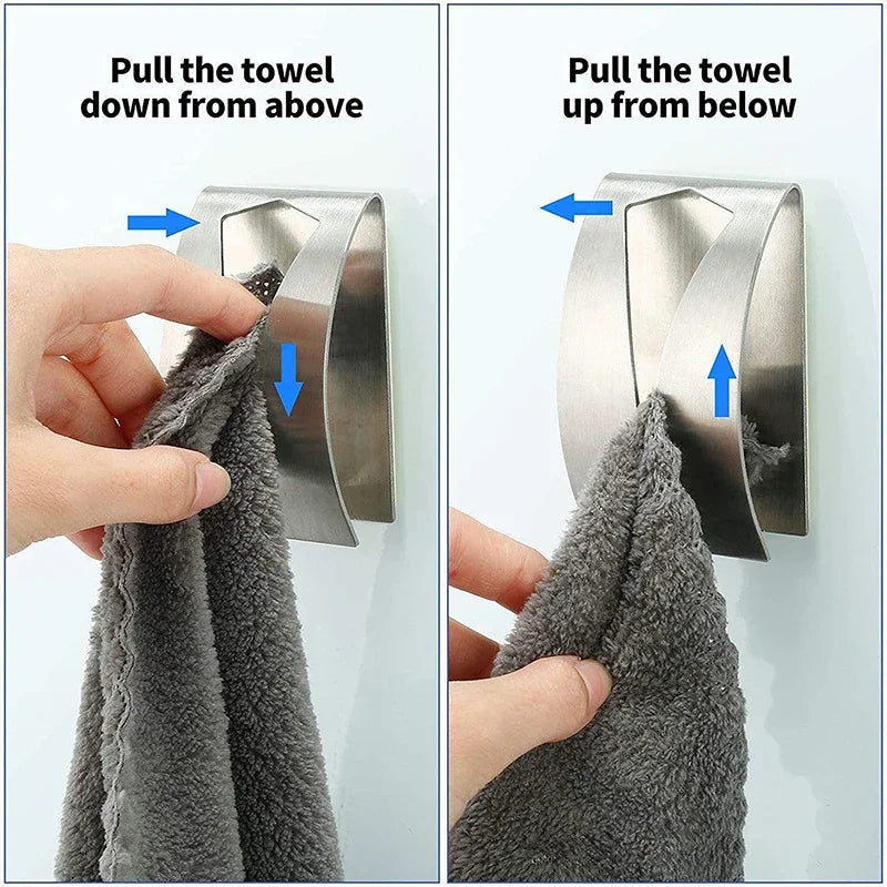 1PC Stainless Steel Towel Holder Hook Self Adhesive Clip Bathroom Cloth Hanger Household Wall Mounted Towel Rack Storage Quake