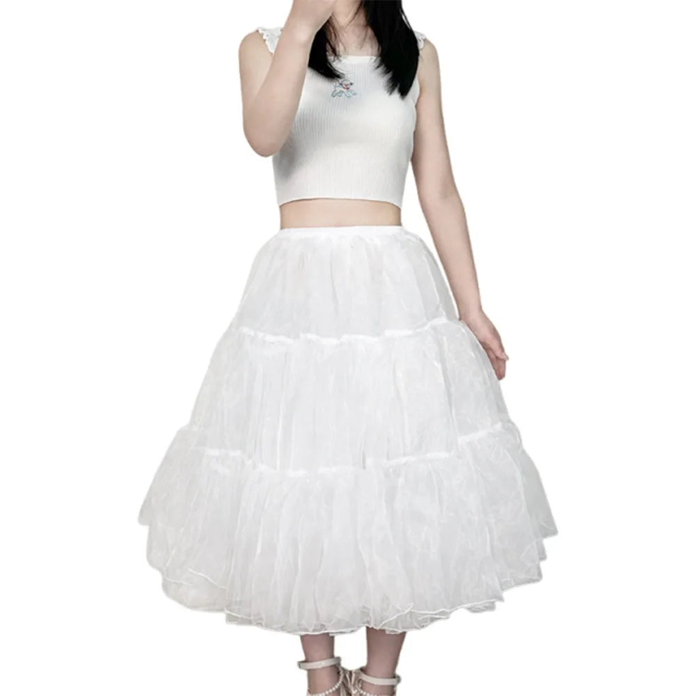 Fashion Lolita Petticoat White Cosplay Ball Gown Petticoats Breathable Without Hoop Crinoline Skirt Party Dress Quake White 2 layers 70cm