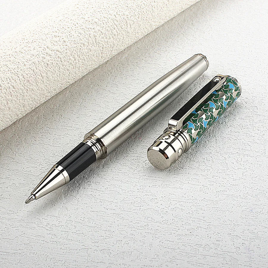 Luxury Business Blue Big Size Metal Rollerball Pen / Ballpoint Pen Silver Clip Blue Ink for Writing Office Writing Gift Pen Quake 3013-4