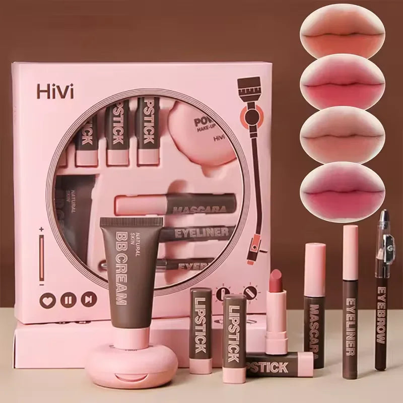 9piece Makeup Gift Box Powder Glue Record Limited Lipstick Powder Makeup box set Valentine's Day gift for your wife Cosmetic Kit Quake