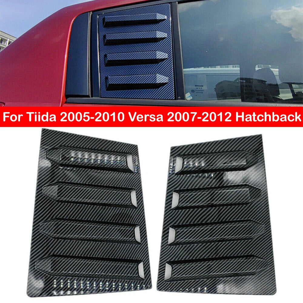 For Tiida 2005-2010 Versa 2007-2012 Hatchback Car Rear Louver Window Side Shutter Cover Trim Sticker Vent Scoop ABS Carbon Fiber Quake Default Title