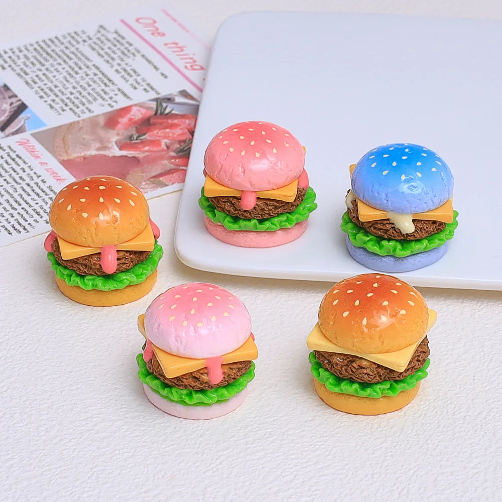 5Pcs Color Hamburger Flatback Resin Cabochon Scrapbooking for Hair Bows Center DIY Jewelry Phone Decoraiton Making Accessories Quake